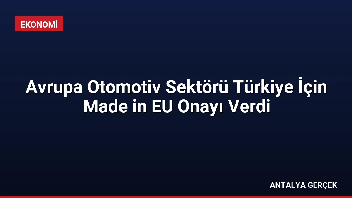 Avrupa Otomotiv Sektörü Türkiye İçin Made in EU Onayı Verdi